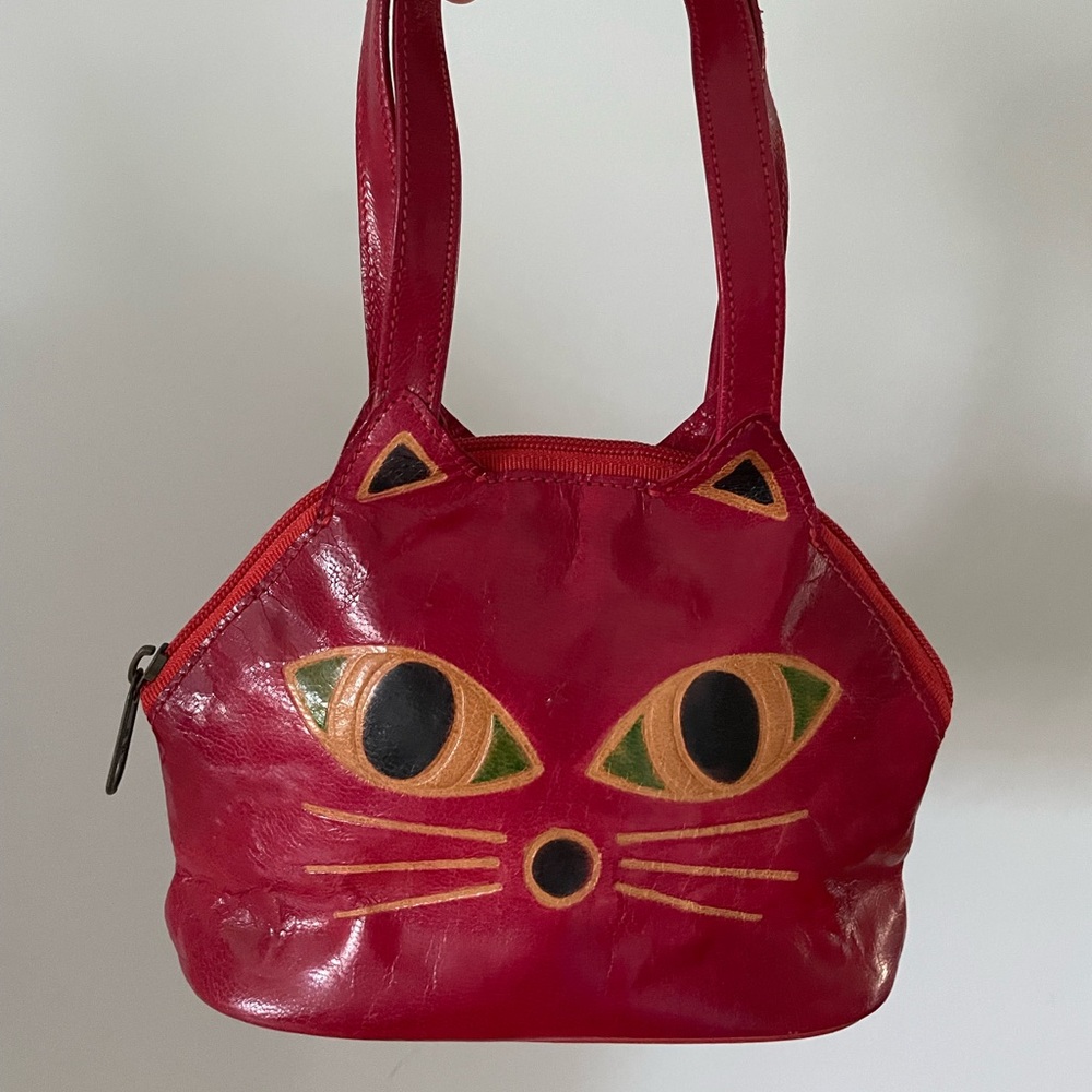 Vintage Leather Red Cat Handbag
